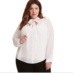 Torrid 4x Shadow Stripe Blouse Neck Tie Chiffon